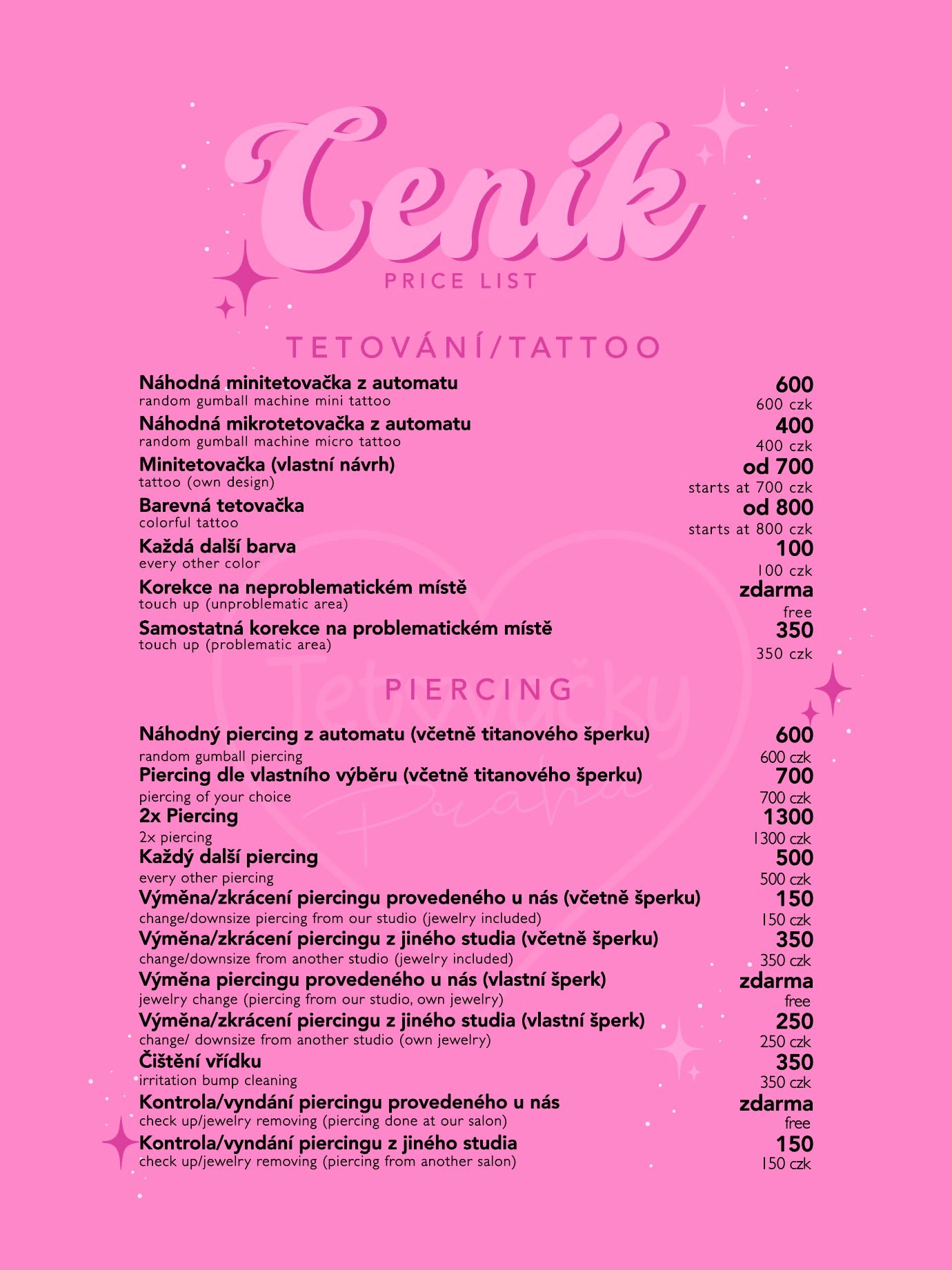 Ceník tetování a piercingu